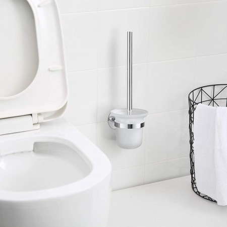 Porta Scopino da Bagno a Muro Parete Scopini Spazzolone Pulizia Vaso WC Vetro