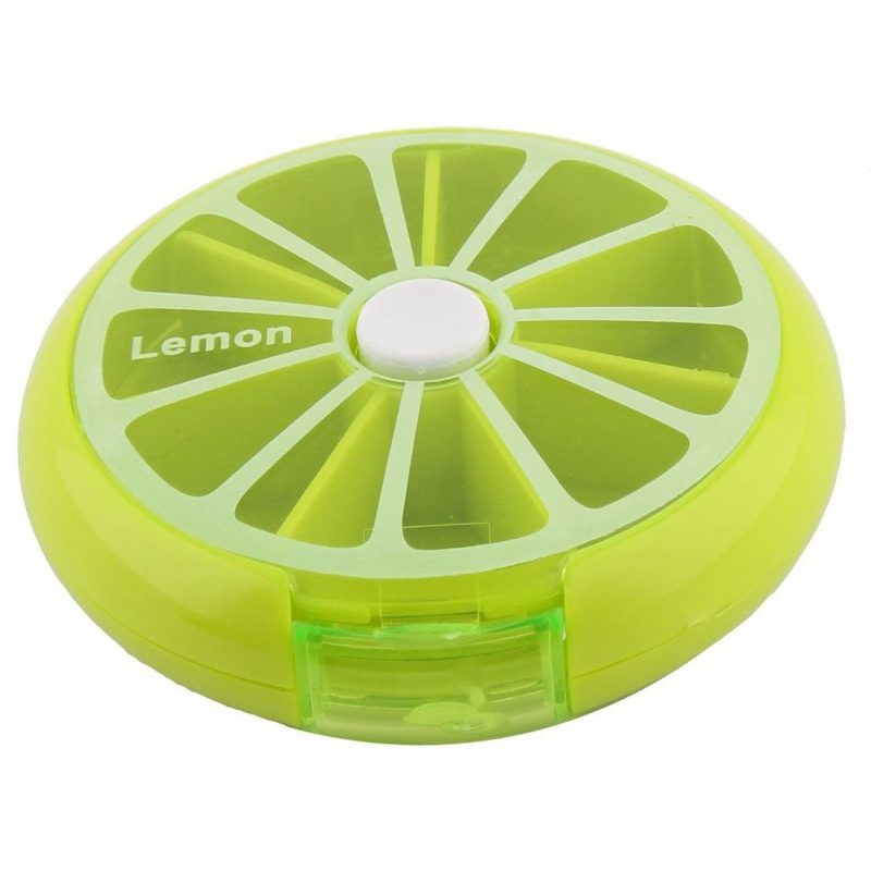 Contenitore porta pillole settimanale girevole tascabile verde pasticche