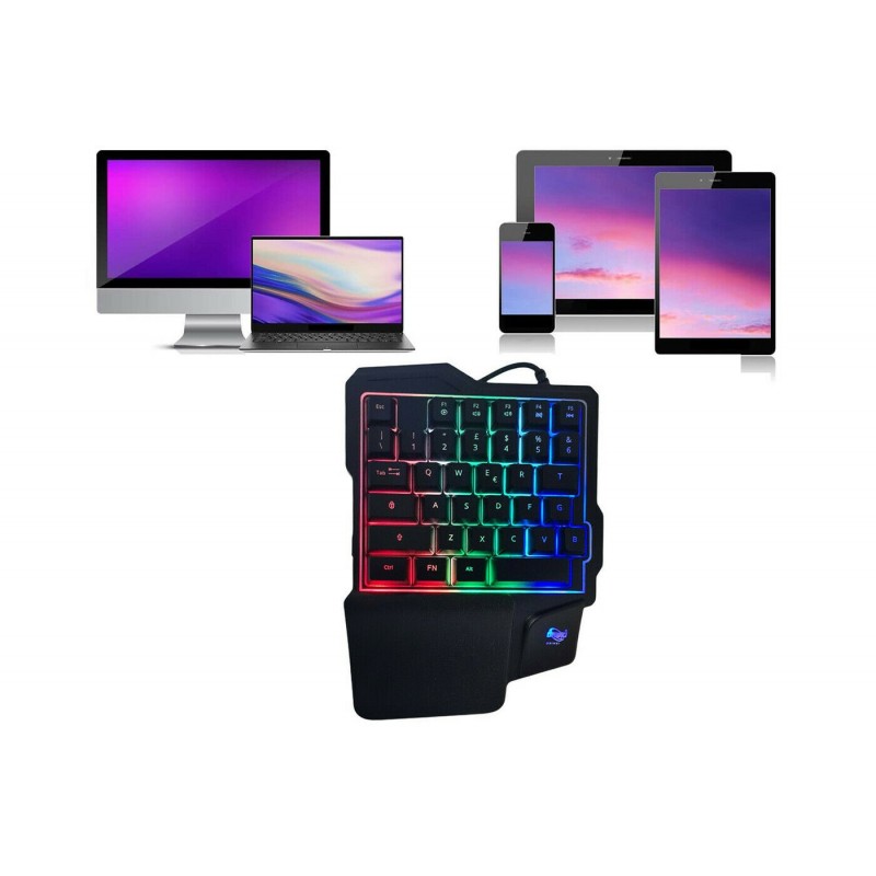 DRIWEI TASTIERA GAMING UNA SOLA MANO 35 TASTI CABLATI RGB USB RETRO...