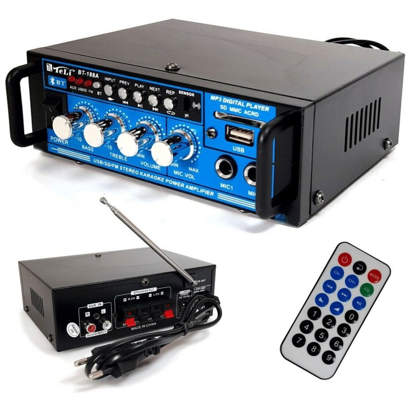 Hongu Amplificatore audio bluetooth stereo HI-FI USB AUX FM 2 canal...