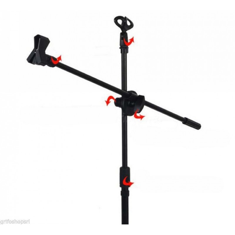 Asta doppio microfono professionale con stand smartphone pinza treppiede studio