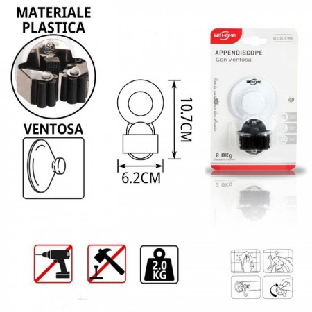 2x SUPPORTO DA MURO A VENTOSA PORTA SCOPE A GANCIO / MOLLA IN METALLO PORT. 2Kg