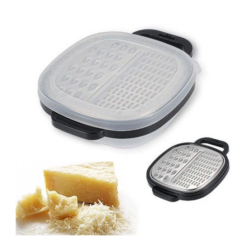 Grattugiera Acciaio con Contenitore Coperchio 2 lame Grattugia Formaggio verdura