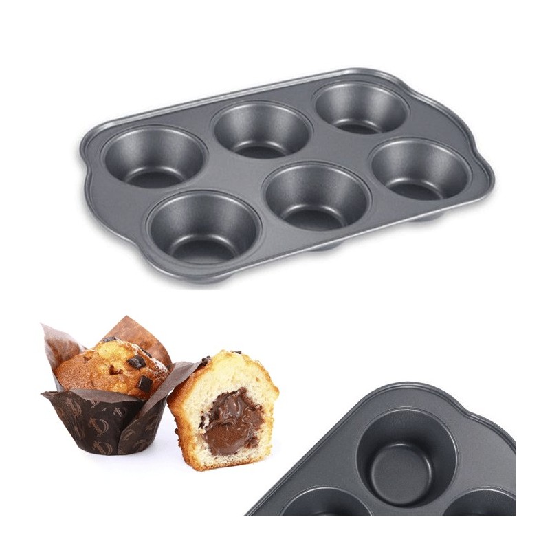 Stampo Teglia Vassoio Antiaderente 6 Muffin Cupcake Dolci Budino 28,5x17,5cm