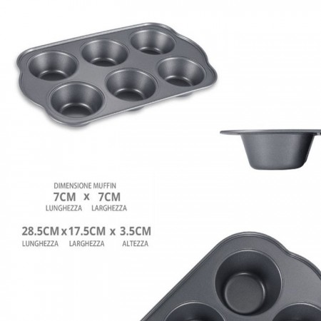 Stampo Teglia Vassoio Antiaderente 6 Muffin Cupcake Dolci Budino 28,5x17,5cm
