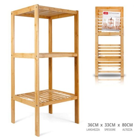 Scaffale in legno bamboo 3 ripiani dispensa mensole libreria bagno espositore