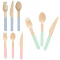 24 Set posate monouso in legno cucchiaio forchetta coltello biodegradabili eco