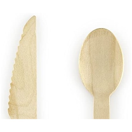 24 Set posate monouso in legno cucchiaio forchetta coltello biodegradabili eco