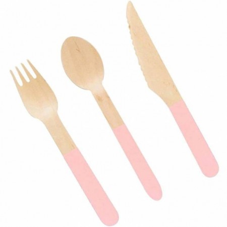 24 Set posate monouso in legno cucchiaio forchetta coltello biodegradabili eco