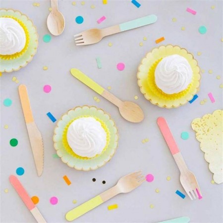 24 Set posate monouso in legno cucchiaio forchetta coltello biodegradabili eco