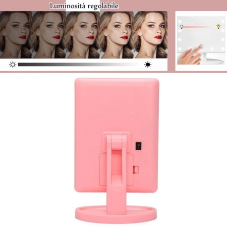 Specchio per trucco con luci regolabile con ingrandimento2x/3x 22LED touch donna