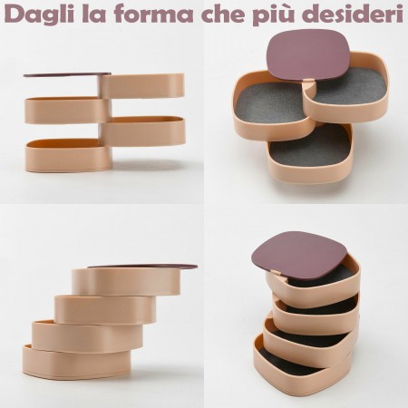 ORGANIZER PORTAGIOIE E TRUCCO ROTANTE CON SPECCHIO A QUATTRO SCOMPARTI 360°