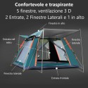 Tenda da campeggio 4 5 posti persone impermeabile automatica Anti-UV zanzariera