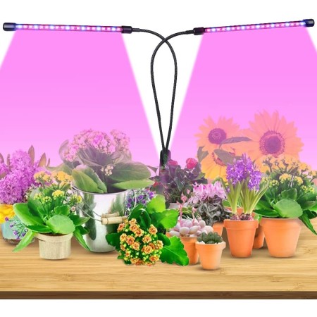 Lampada Piante coltivazione 2 Teste 360° Flessibile Timer Automatico 40 led 20W
