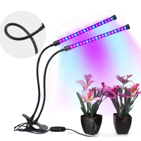 Lampada Piante coltivazione 2 Teste 360° Flessibile Timer Automatico 40 led 20W