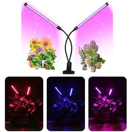 Lampada Piante coltivazione 2 Teste 360° Flessibile Timer Automatico 40 led 20W