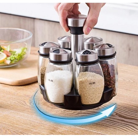 Portaspezie Girevole 360° Con 6 Barattoli Tappi Spargispezie organizer spezie