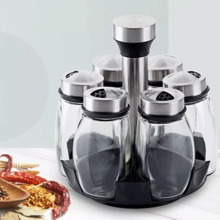 Portaspezie Girevole 360° Con 6 Barattoli Tappi Spargispezie organizer spezie