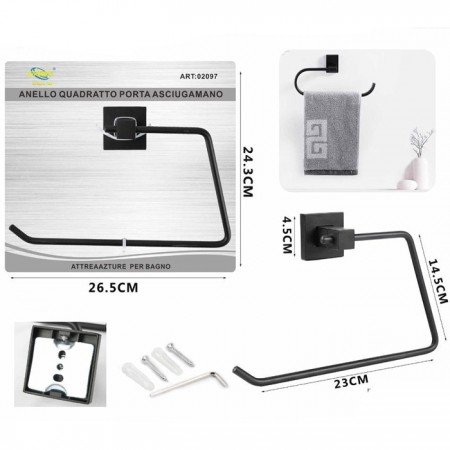 Porta Asciugamano Asciugamani Quadrato Ospite accessori appendi muro parete nero