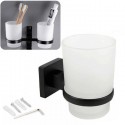 BICCHIERE CON SUPPORTO BAGNO PORTA SPAZZOLINO DENTI MURO CASA NERO 02101 acciaio