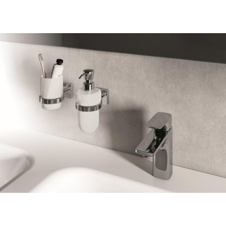 BICCHIERE CON SUPPORTO BAGNO PORTA SPAZZOLINO DENTI MURO CASA NERO 02101 acciaio