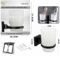 BICCHIERE CON SUPPORTO BAGNO PORTA SPAZZOLINO DENTI MURO CASA NERO 02101 acciaio