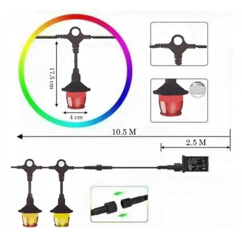 DRIWEI Catena luminosa luci esterni a LED RGB 14 lampadine impermea...