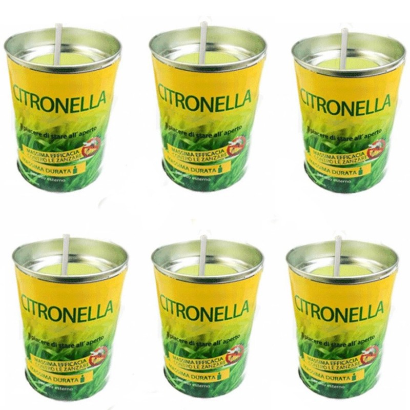 6x CANDELA ALLA CITRONELLA PROFUMATE IN CERA ANTIZANZARE ESTERNI ESTATE GIARDINO