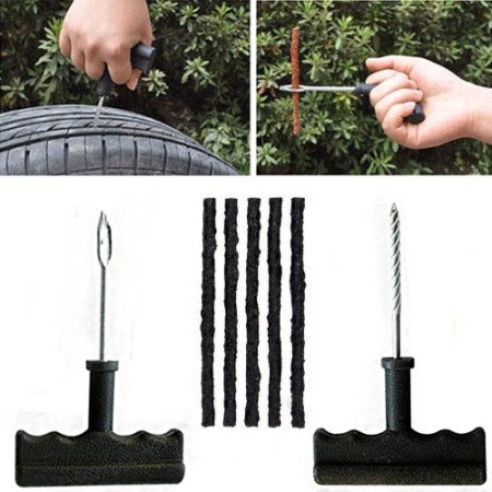 KIT RIPARAZIONE FORATURA RIPARA GOMME PNEUMATICI STRISCE AUTO MOTO CAMPER RUOTA