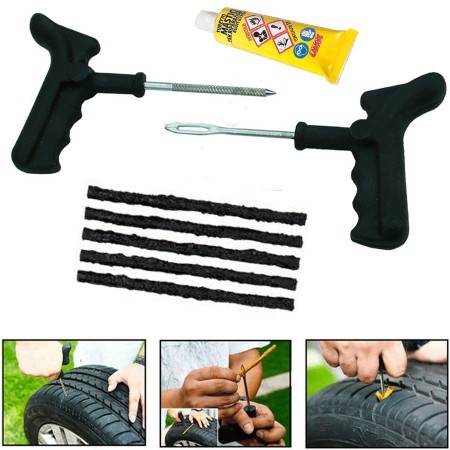 KIT RIPARAZIONE FORATURA RIPARA GOMME PNEUMATICI COLLA AUTO MOTO CAMPER RUOTA