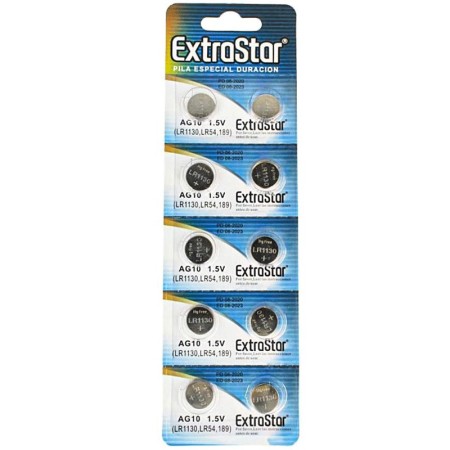 40 PILE BATTERIE  AG10 A BOTTONE PILA  ALCALINE X OROLOGI EXTRASTAR 1,5V PIATTA