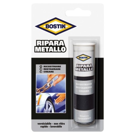 STUCCO EPOSSIDICO BICOMPONENTE RIPARA METALLO " BOSTIK " 56 gr STICK GRIGIO 