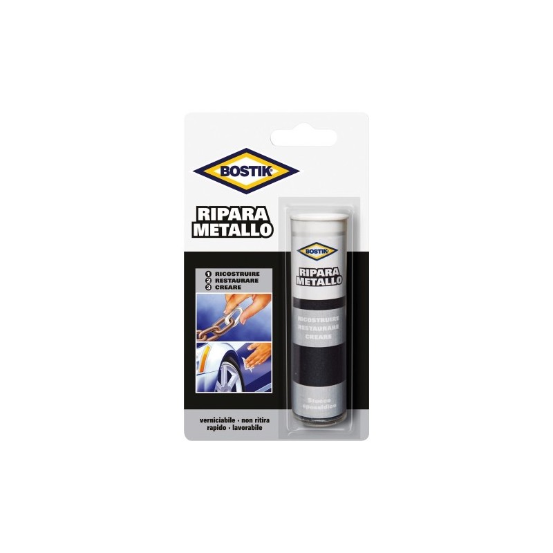 STUCCO EPOSSIDICO BICOMPONENTE RIPARA METALLO " BOSTIK " 56 gr STICK GRIGIO 
