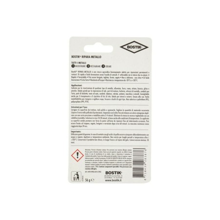 STUCCO EPOSSIDICO BICOMPONENTE RIPARA METALLO " BOSTIK " 56 gr STICK GRIGIO 