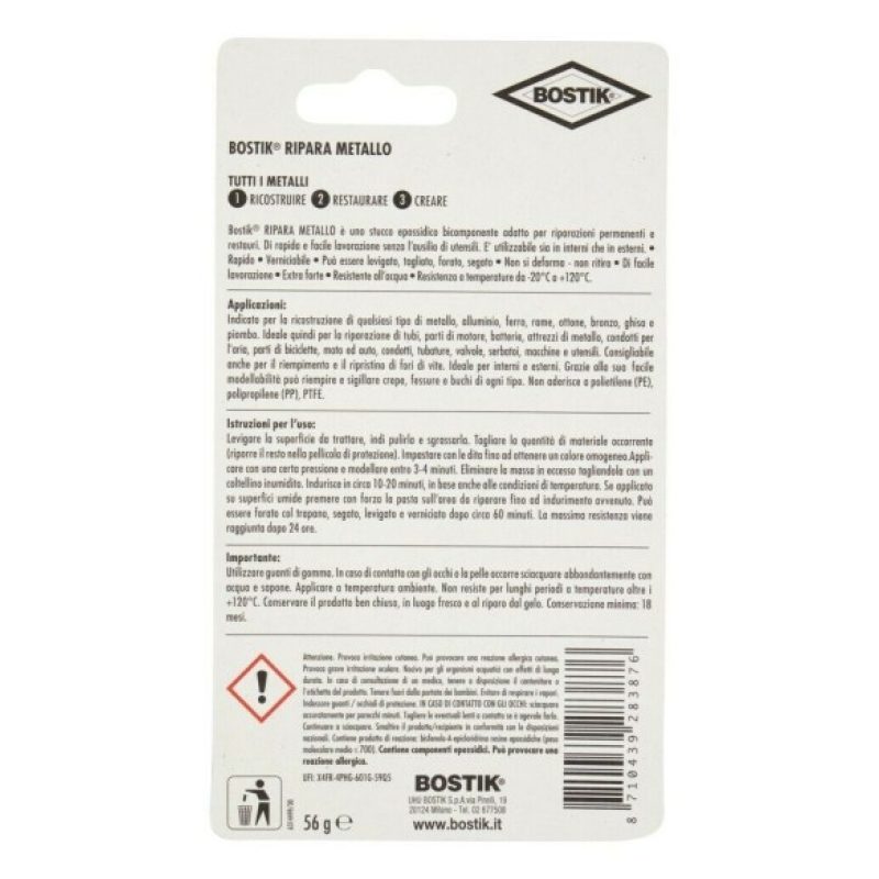 STUCCO EPOSSIDICO BICOMPONENTE RIPARA METALLO " BOSTIK " 56 gr STIC...