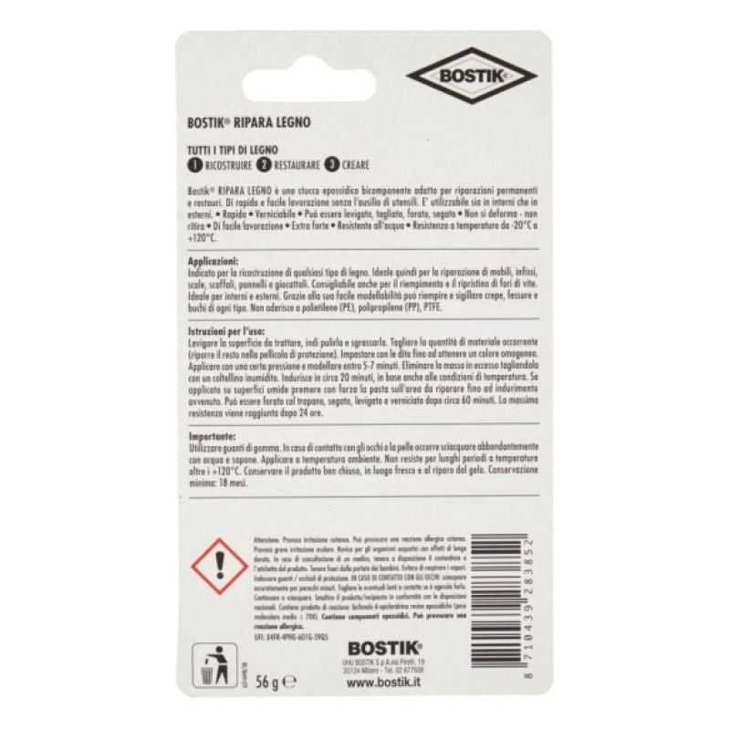 Bostik STUCCO EPOSSIDICO BICOMPONENTE RIPARA LEGNO " BOSTIK " 56 gr...