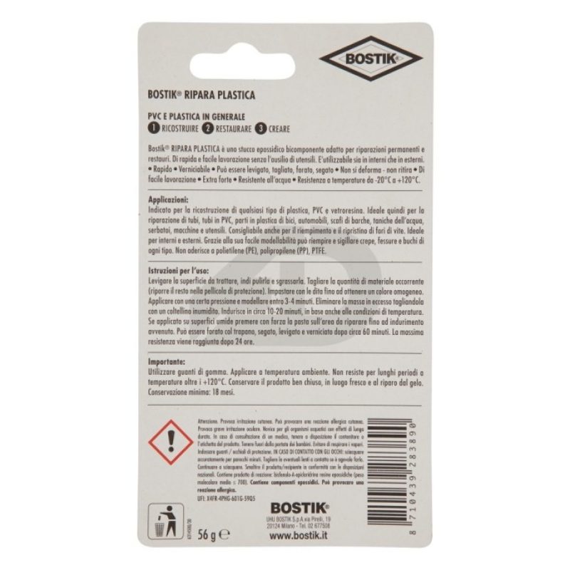 Bostik Bostik Ripara Plastica blister 56g - Stucco Epossidico vetro...