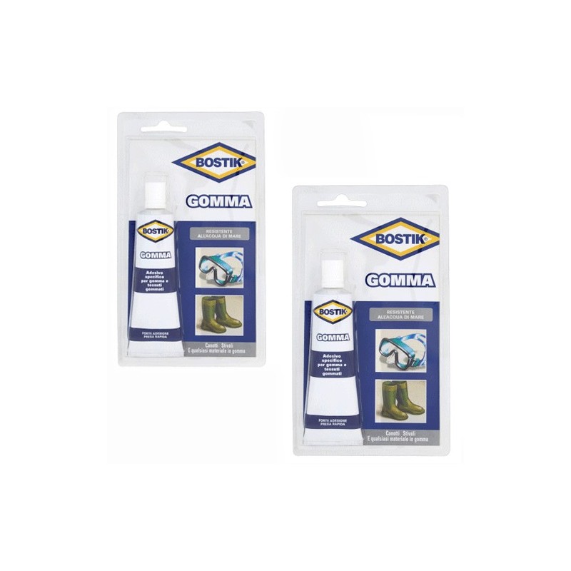 2x Colla adesivo salda tessuti gommati canotti stivali suole 50g BOSTIK GOMMA 