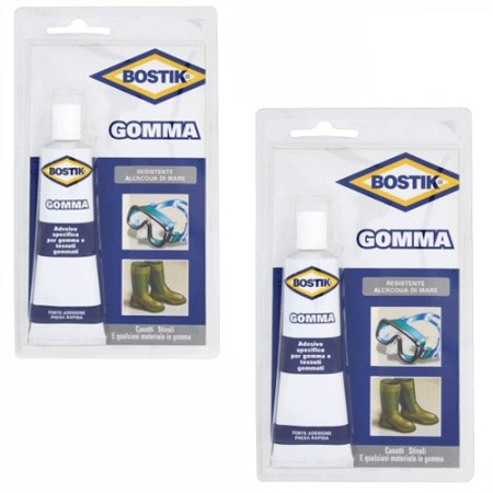 2x Colla adesivo salda tessuti gommati canotti stivali suole 50g BOSTIK GOMMA