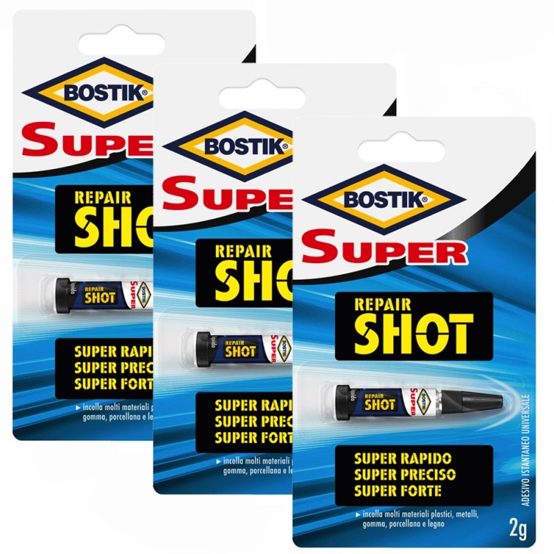 3x ADESIVO LIQUIDO UNIVERSALE PER RIPARAZIONI SUPER REPAIR SHOT BOSTIK 2gr colla