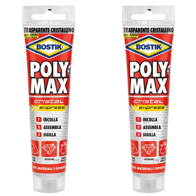 Bostik 2x Bostik Poly Max Cristal Express Tubo Cartuccia 115g adesi...