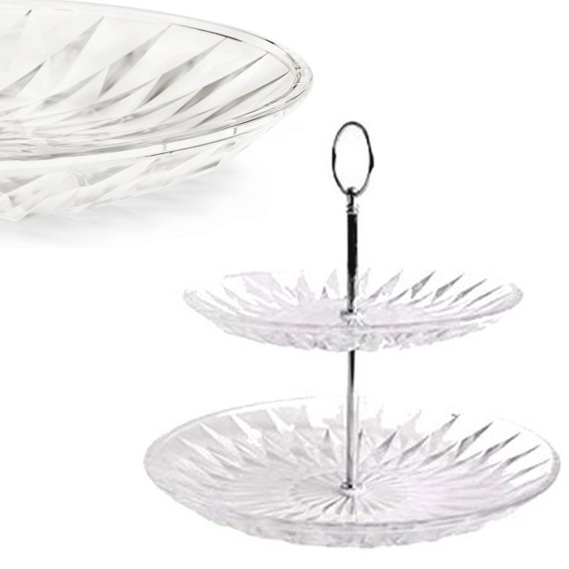ALZATA CON 2 PIANI PORTA DOLCI FRUTTA ALZATINA VETRO DA 20/25 cm CENTROTAVOLA