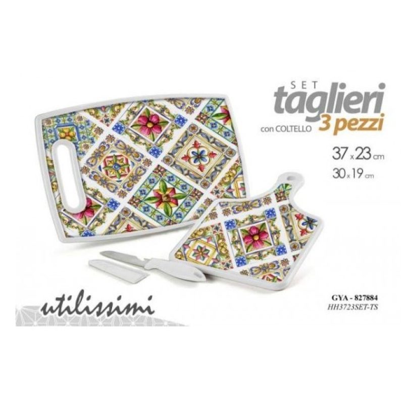 Hongu SET 2 TAGLIERI TAGLIERE 37*23 & 30*19 CM + COLTELLO CUCINA DE...