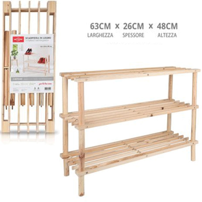 SCARPIERA SALVASPAZIO INGRESSO LEGNO PANCA 3 RIPIANI SCAFFALE MOBIL...