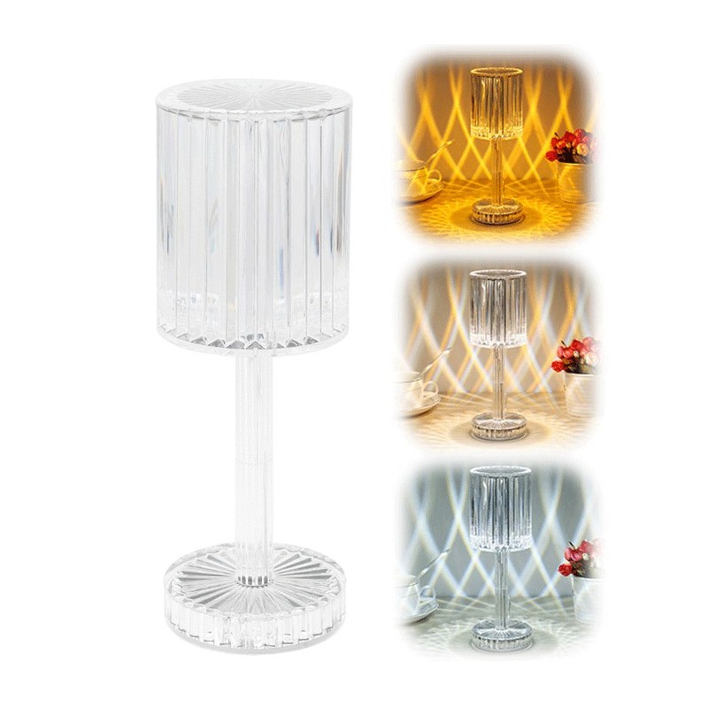 LAMPADA TAVOLO LED RICARICABILE 3 TONALITA' DI LUCE EFFETTO CRISTALLO TOUCH