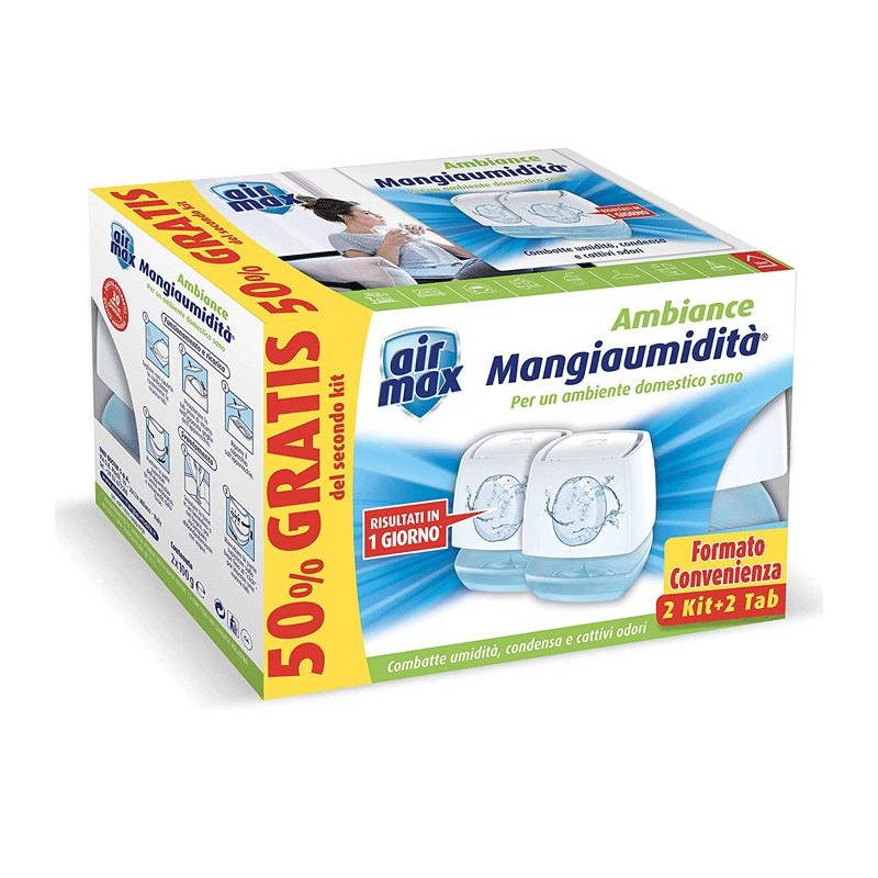 2 kit AIR MAX DISPOSITIVO MANGIAUMIDITÀ AMBIANCE MINI BIANCO 100G sali umidità