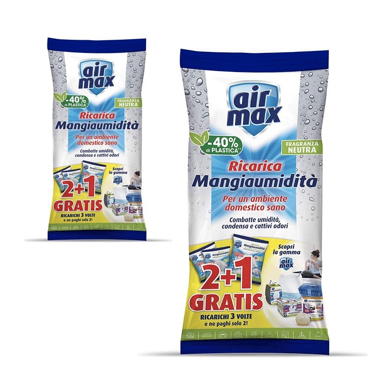 2x Air Max Mangia umidità Sali in granuli 2 ricariche neutra + 1 gratis da1350 g