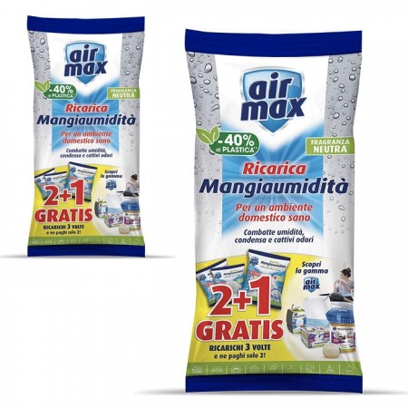 2x Air Max Mangia umidità Sali in granuli 2 ricariche neutra + 1 gratis da1350 g