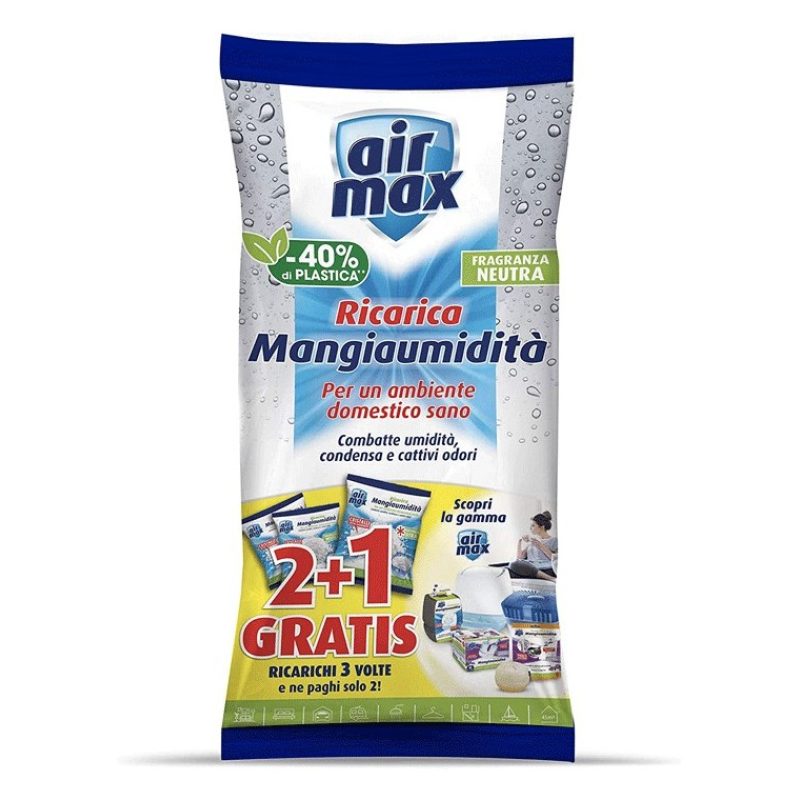 2x Air Max Mangia umidità Sali in granuli 2 ricariche neutra + 1 gr...