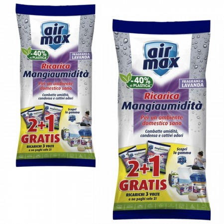 2x Air Max Mangia umidità Sali in granuli 2 ricariche Lavanda +1 gratis da1350g